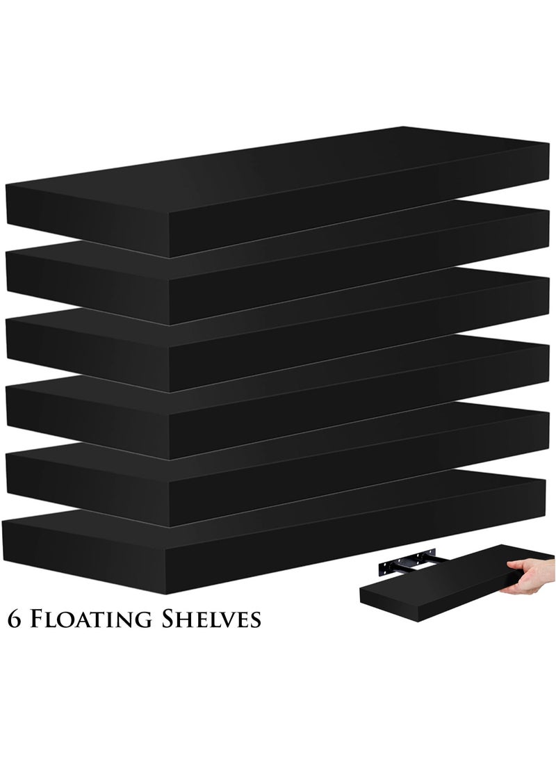 Roman Gifts - 6 Pcs Set of Floating Shelves for Wall Decor Wall Shelves for Bedroom Storage Large Deep Wall Mounted Shelves for Bathroom Towels Laundry Living Room Kitchen Closet - Image 1