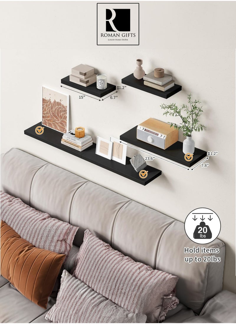 Roman Gifts - 6 Pcs Set of Floating Shelves for Wall Decor Wall Shelves for Bedroom Storage Large Deep Wall Mounted Shelves for Bathroom Towels Laundry Living Room Kitchen Closet - Image 1