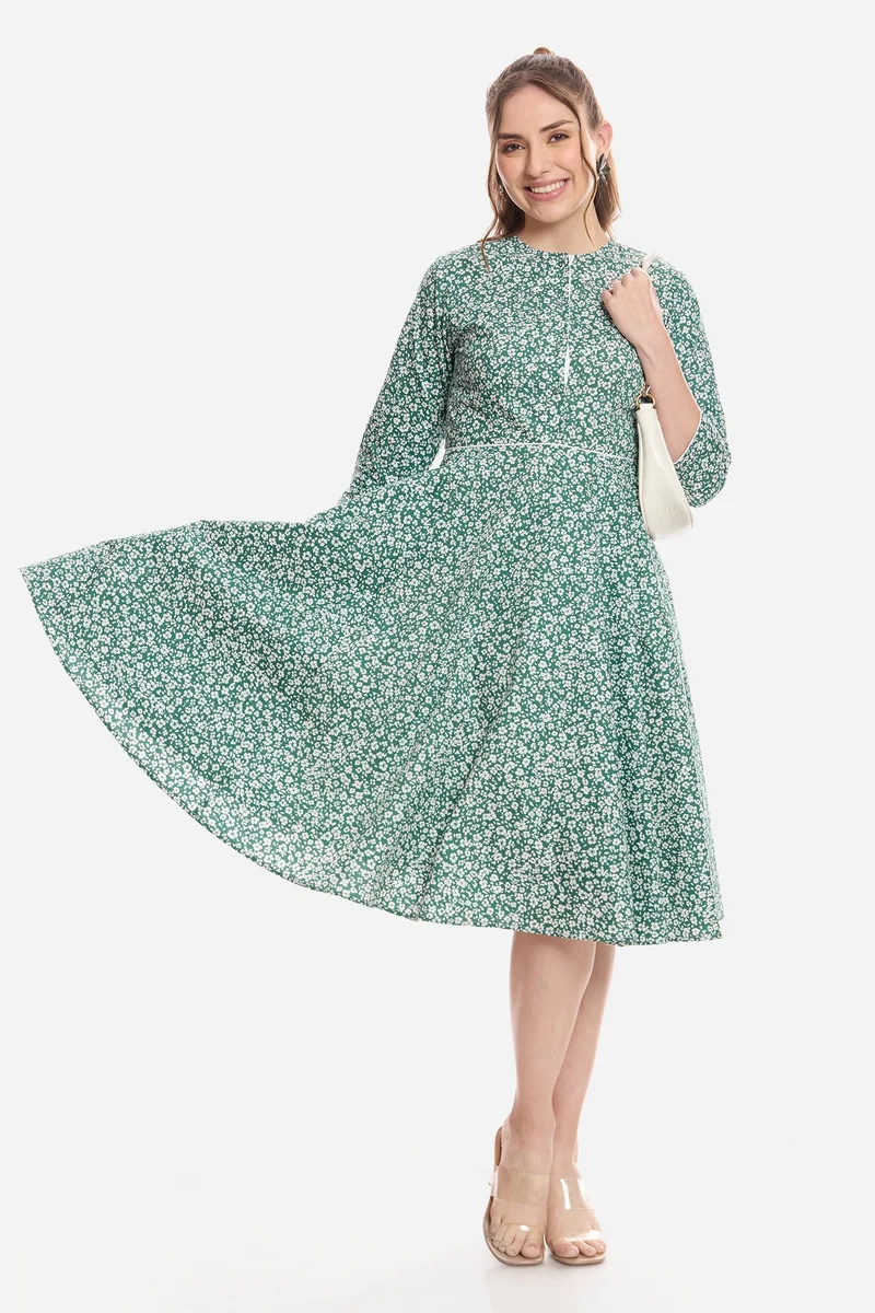 فيرجيو Floral Cotton Mini Dress With Piping for Women