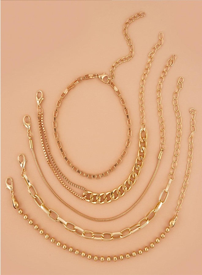 FUTIMELY Layered Gold Chain Link Bracelet Set for Women 14K Gold Plated Snake Pearl CZ Dainty Classic Adjustable Paperclip Bracelets for Jewelry (Style-A) - Image 3