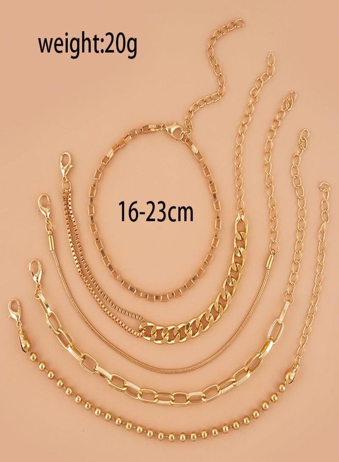 FUTIMELY Layered Gold Chain Link Bracelet Set for Women 14K Gold Plated Snake Pearl CZ Dainty Classic Adjustable Paperclip Bracelets for Jewelry (Style-A) - Image 5