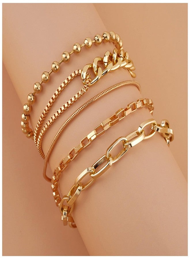 FUTIMELY Layered Gold Chain Link Bracelet Set for Women 14K Gold Plated Snake Pearl CZ Dainty Classic Adjustable Paperclip Bracelets for Jewelry (Style-A) - Image 4