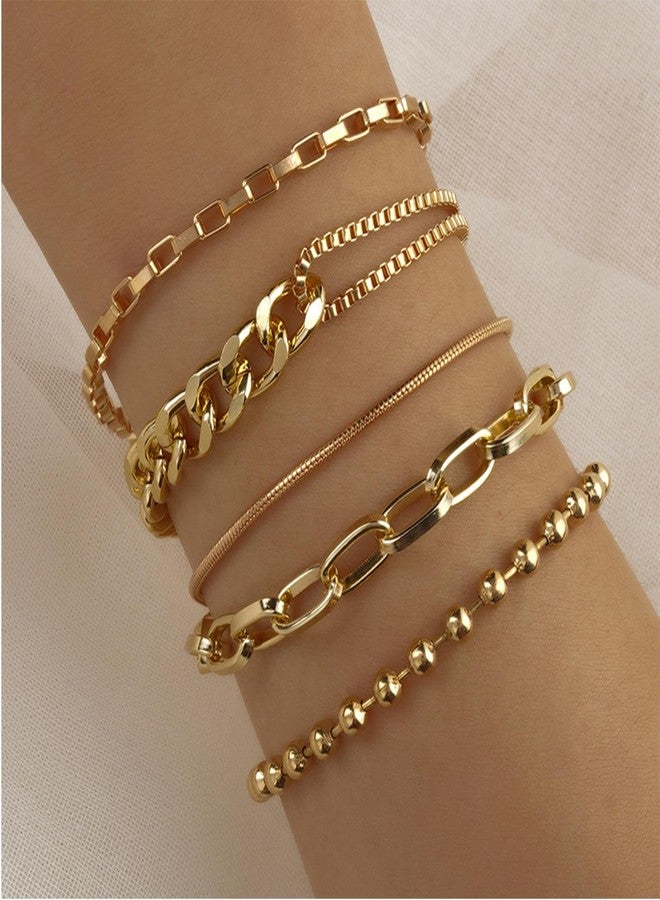 FUTIMELY Layered Gold Chain Link Bracelet Set for Women 14K Gold Plated Snake Pearl CZ Dainty Classic Adjustable Paperclip Bracelets for Jewelry (Style-A) - Image 2