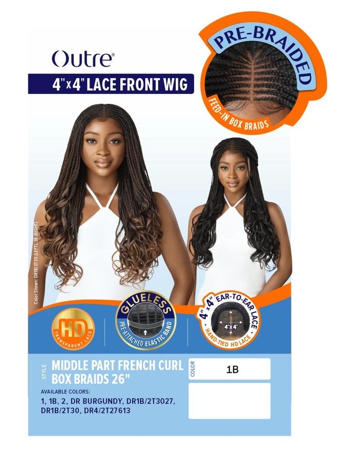 Outre - 4x4 Lace Front Wig - MIDDLE PART FRENCH CURL BOX BRAIDS 26" (1 JET BLACK) - Image 2
