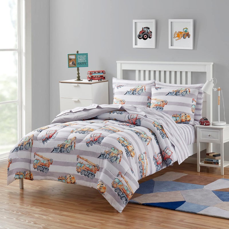 Sweet Home Collection Kids Bedding Set Bed in a Bag for Boys and Girls Toddlers Printed Sheet Set and Comforter  Twin Trucks 