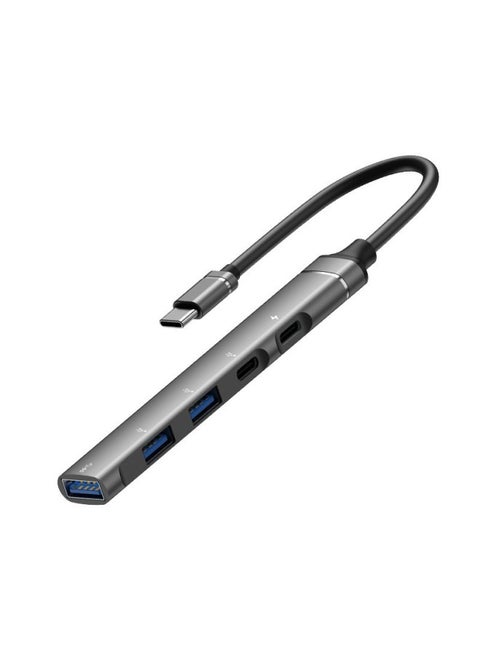 Suitable For Apple Typec To USB Extender HUB Hub 4 In 1 Splitter Conversion Line PD Charging Extension-Number Of Interfaces:Tc To 3usb+dual Typec Gray