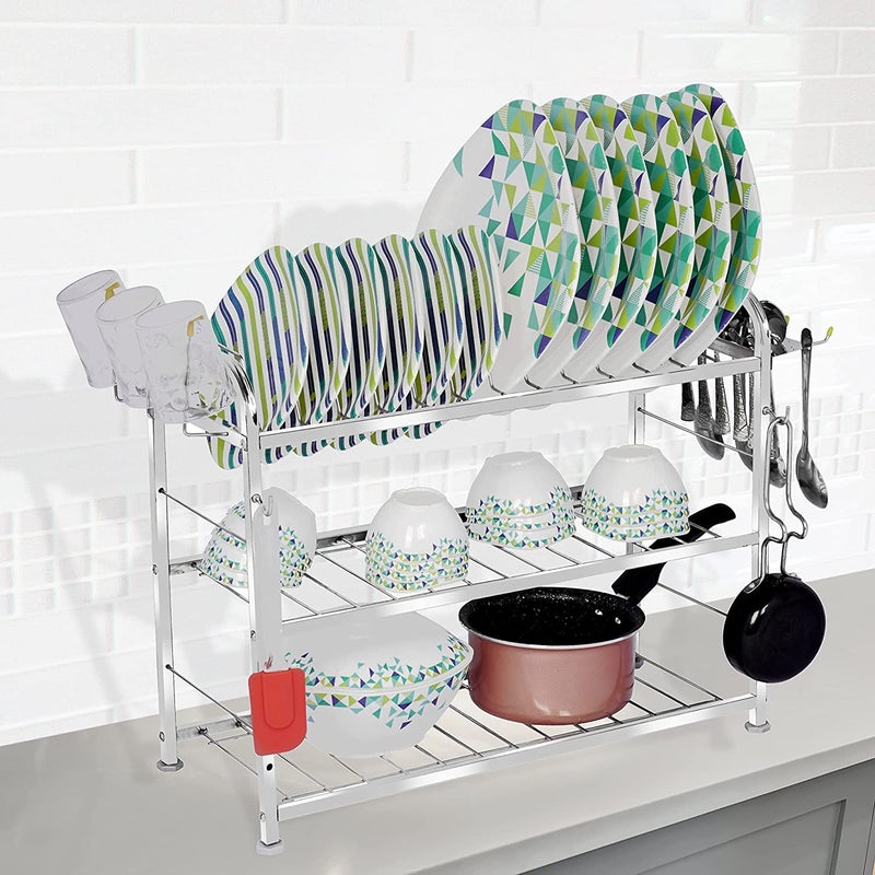 FB Fortune Blu Fortune Blu Wall Mount Kitchen Utensils Dish Rack Stainless Steel Utensil RackStand Dish StandHolder Kitchen Organizer Utensils Rack with Plate Cutlery Stand 18 x 21 - Image 4