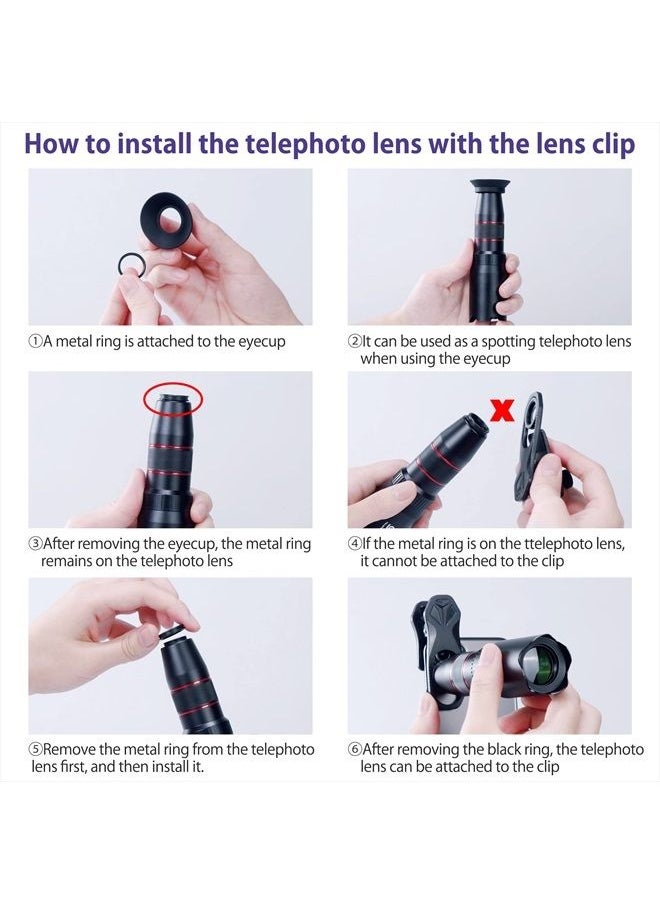 Selvim Phone Camera Lens Phone Lens Kit 4 in 1, 22X Telephoto Lens, 235° Fisheye Lens, 0.62X Wide Angle Lens, 25X Macro Lens, Compatible with iPhone 7 8 11 pro max X XS XR Android Samsung