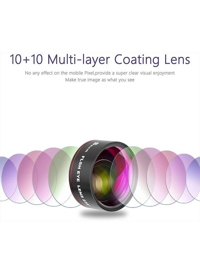 Selvim Phone Camera Lens Phone Lens Kit 4 in 1, 22X Telephoto Lens, 235° Fisheye Lens, 0.62X Wide Angle Lens, 25X Macro Lens, Compatible with iPhone 7 8 11 pro max X XS XR Android Samsung