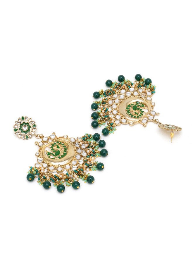 Karatcart Gold Plated Green Meena Peacock Design Kundan Chandbali Earrings for Women - Image 4