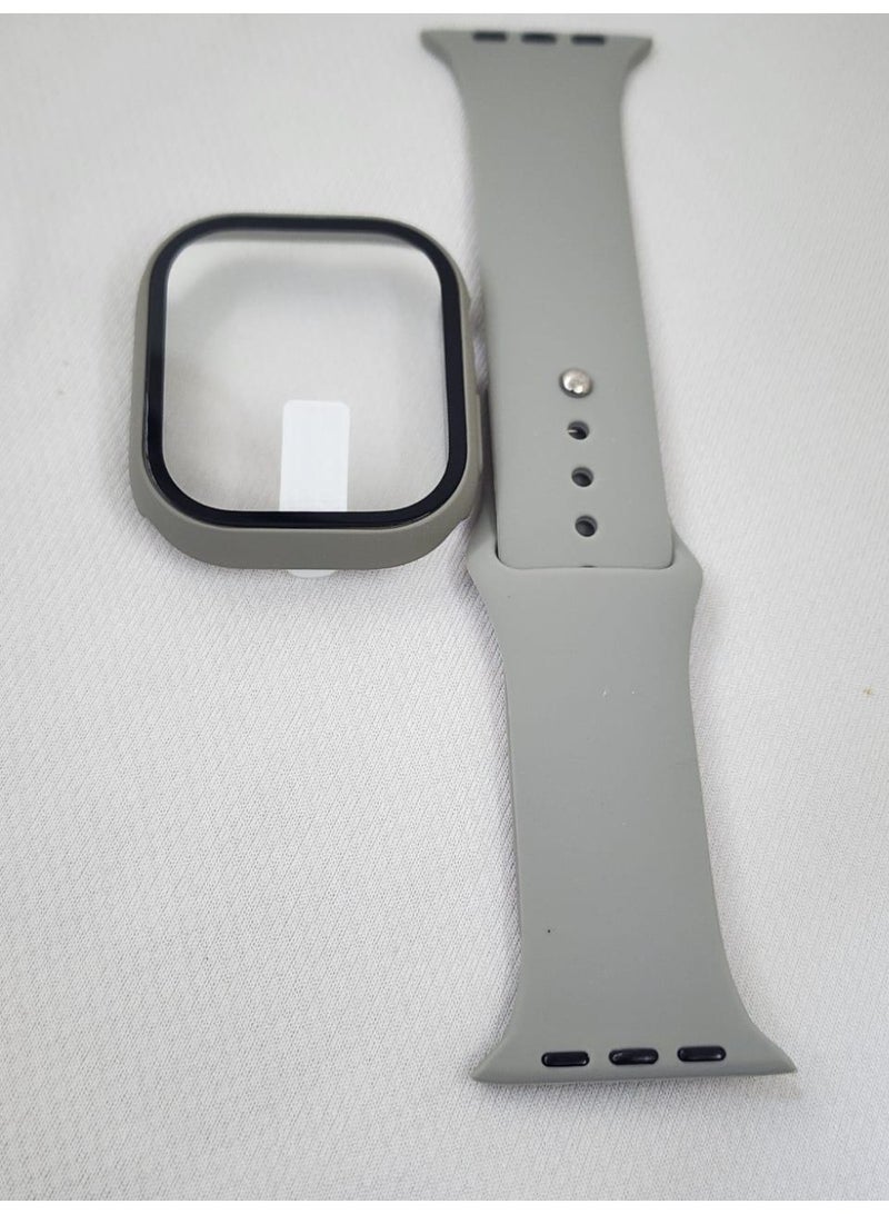 حزام آبل ووتش سيريس 10 و11 مع غطاء واقي 46 ملم - حزام بديل متين، غطاء أنيق واقي للرجال والنساء، للاستخدام الرياضي واليومي - رمادي