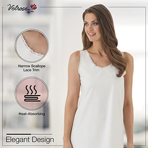 Velrose Women's Cotton Full Slip Soft Under Dress Nightgown Loungewear with Wide Strap and Scallop Lace Trim Style 801 White - Image 3