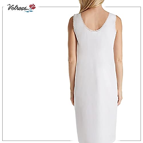 Velrose Women's Cotton Full Slip Soft Under Dress Nightgown Loungewear with Wide Strap and Scallop Lace Trim Style 801 White - Image 2