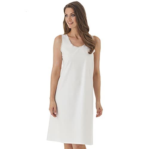 Velrose Women's Cotton Full Slip Soft Under Dress Nightgown Loungewear with Wide Strap and Scallop Lace Trim Style 801 White - Image 1