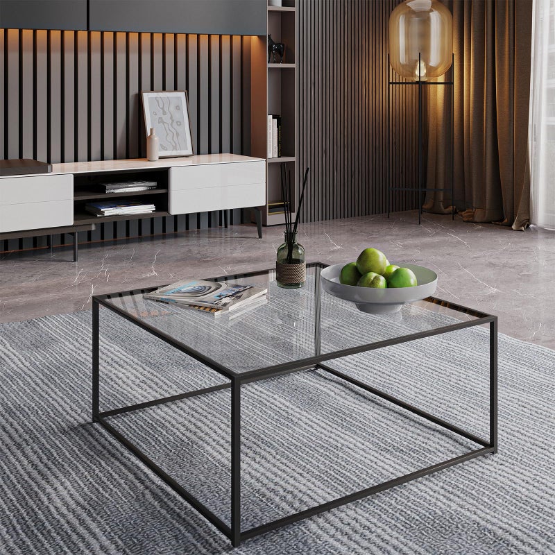 Easy Paws Glass Coffee Table Modern Center Table,Minimalist Coffee Table Sofa Side Tea Table for Living Room,Tempered Glass-top with Sturdy Metal Frame, Easy Assembly,26.4 x 26.4 x 15.7 Inches, Black - Image 5