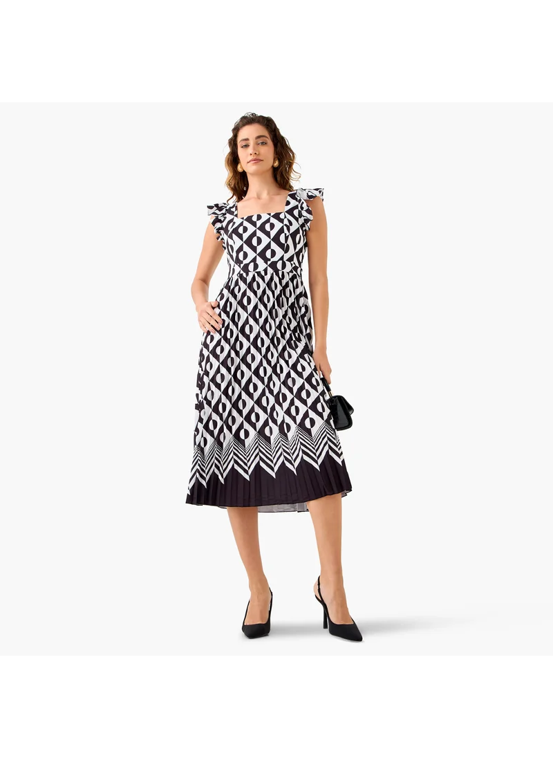 سبلاش فيڤ Pleated Midi Dress with Ruffle Sleeves