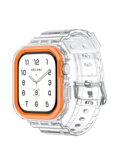 Suitable For Apple WatchS10 Watch Strap AW-10 Generation Ice TPU One-piece Armor Case-Color:Transparent + Orange Frame-Dimensions:(S10)46MM