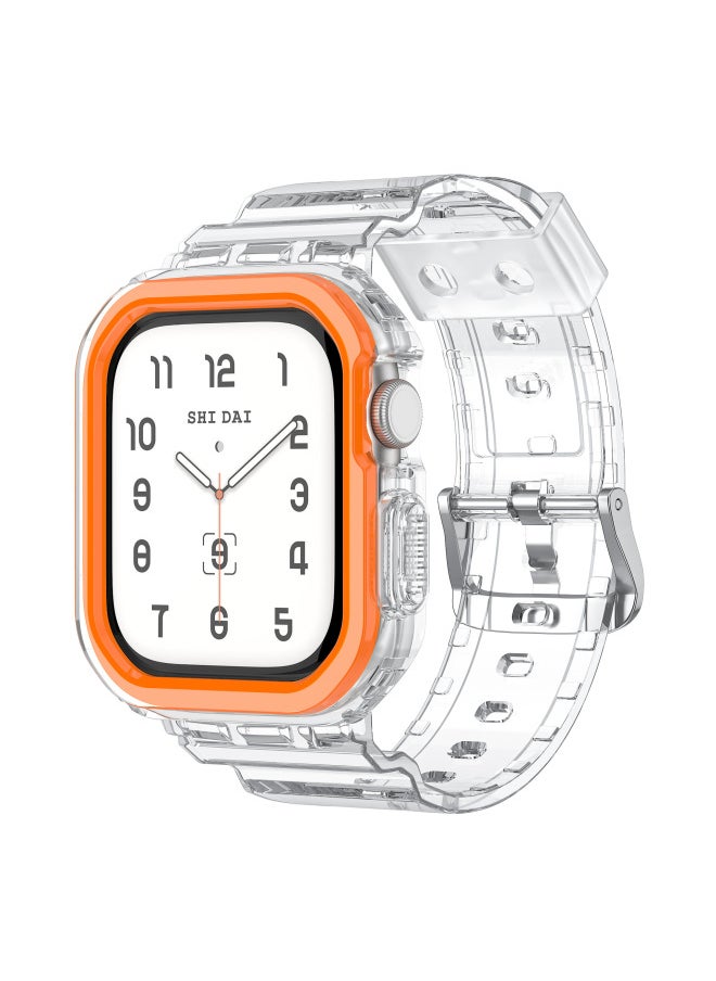 Generic - Suitable For Apple WatchS10 Watch Strap AW-10 Generation Ice TPU One-piece Armor Case-Color:Transparent + Orange Frame-Dimensions:(S10)46MM - Image 1
