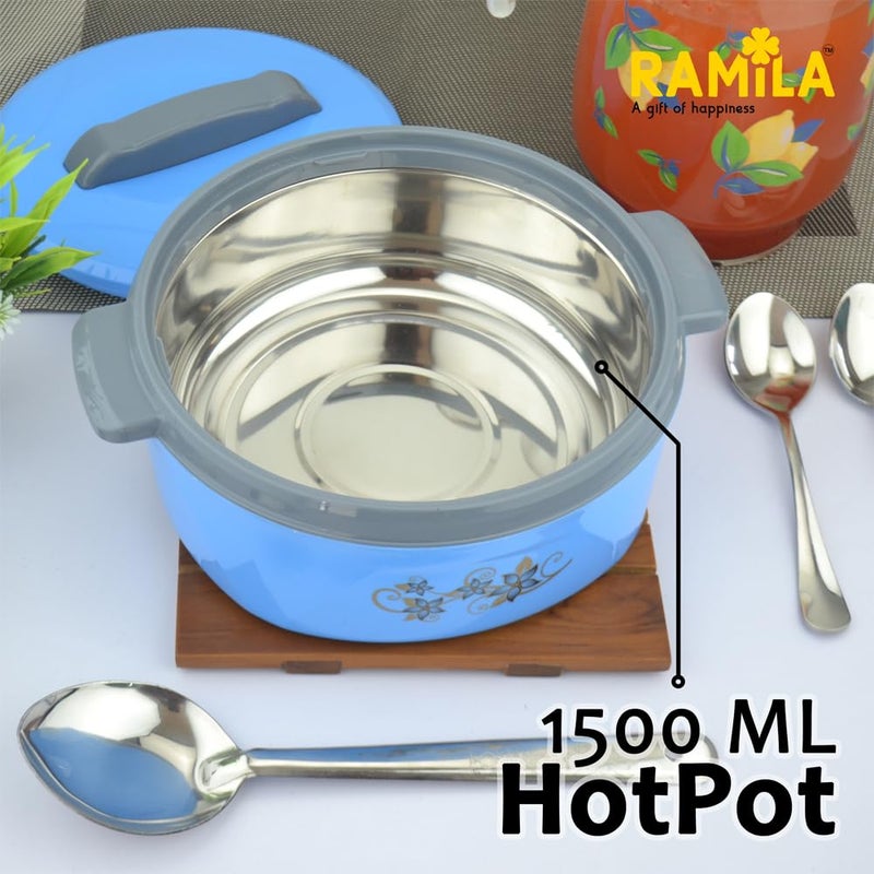 RAMILA Insulated Hot Box Casserole, Stainless Steel Inner, Blue - Image 2