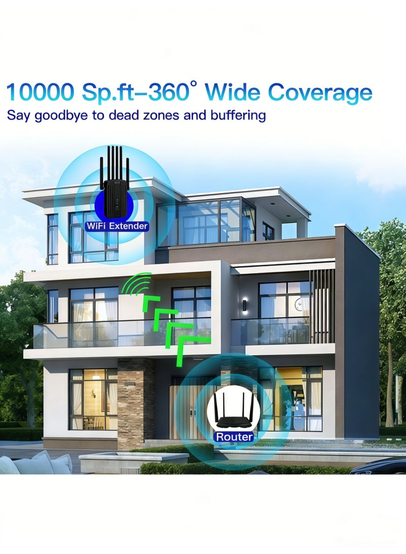 موسع شبكة واي فاي لاسلكي ثنائي النطاق 1200 ميجابت في الثانية بتردد 2.4 جيجاهرتز/5 جيجاهرتز، معزز إشارة مزود بـ 6 هوائيات، مكرر واي فاي لاسلكي مع منفذ إيثرنت، يدعم توصيل المزيد من الأجهزة، معزز إنترنت لتغطية واي فاي شاملة 360 درجة للمنزل، لون أسود. - Image 5