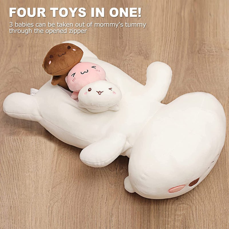 Onsoyours Cat Stuffed Animal Mommy 19.7" with 3 Kitty Plushies, 4 Piece of Cute Cat Plush Pillow Toys for Kids Girls Boys (White Cat Family) - Image 3