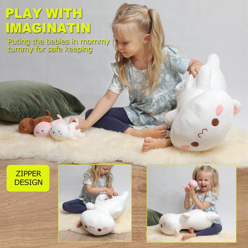 Onsoyours Cat Stuffed Animal Mommy 19.7" with 3 Kitty Plushies, 4 Piece of Cute Cat Plush Pillow Toys for Kids Girls Boys (White Cat Family) - Image 5