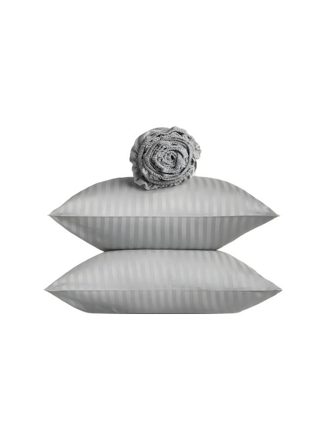 ريلاكس طقم ملاءات سرير فاخر ممتاز - ملاءة سرير فائقة النعومة، تسمح بمرور الهواء، ولطيفة على البشرة، مزودة بجيوب مطاطية عميقة، بالإضافة إلى غطاءي وسادة وملاءة سرير واحدة، لون رمادي، 180 × 200 سم - Image 1