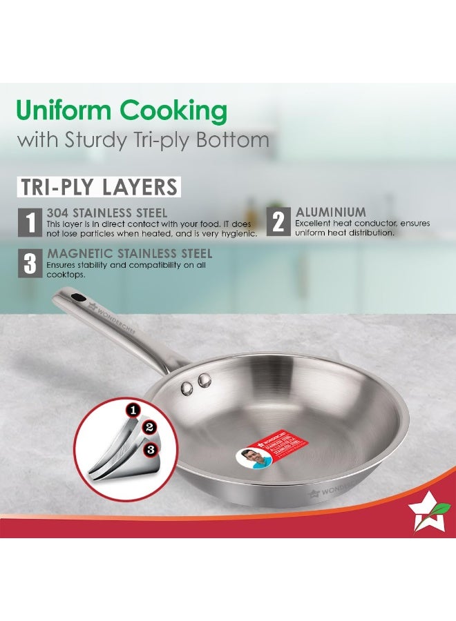 Wonderchef Stella Triply Stainless Steel Cookware Set | 3 Pcs. | Fry Pan 22 cm, Kadhai 22 cm + Lid | for Gas Stove, Induction, Ceramic Cooktop | Uniform Heating | Heavy-Duty Handle | 10-Year Warranty - Image 3