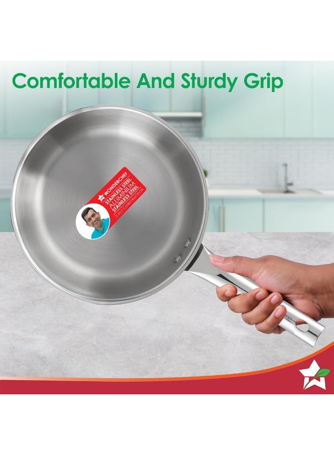 Wonderchef Stella Triply Stainless Steel Cookware Set | 3 Pcs. | Fry Pan 22 cm, Kadhai 22 cm + Lid | for Gas Stove, Induction, Ceramic Cooktop | Uniform Heating | Heavy-Duty Handle | 10-Year Warranty - Image 2