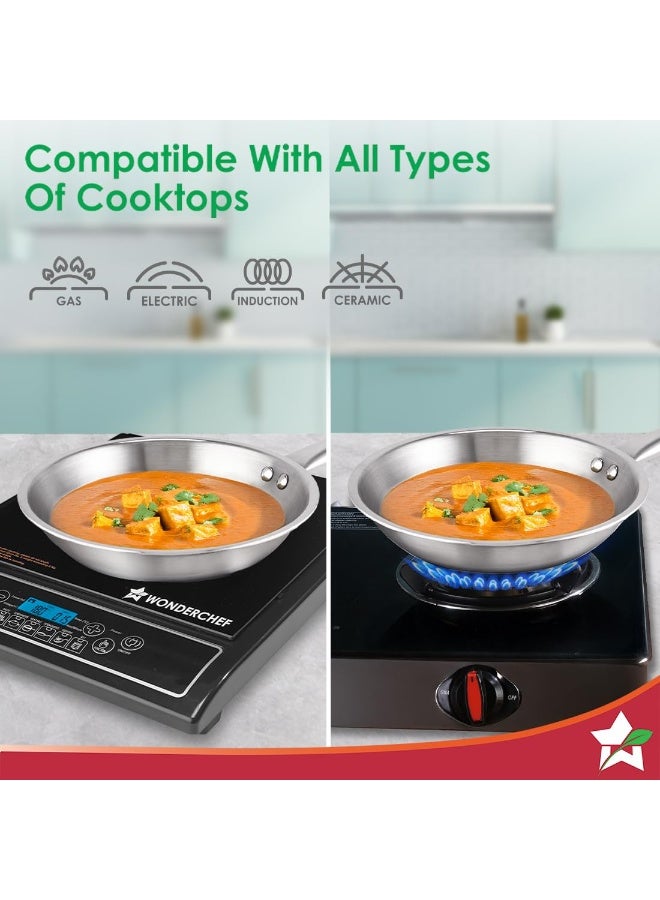 Wonderchef Stella Triply Stainless Steel Cookware Set | 3 Pcs. | Fry Pan 22 cm, Kadhai 22 cm + Lid | for Gas Stove, Induction, Ceramic Cooktop | Uniform Heating | Heavy-Duty Handle | 10-Year Warranty - Image 4