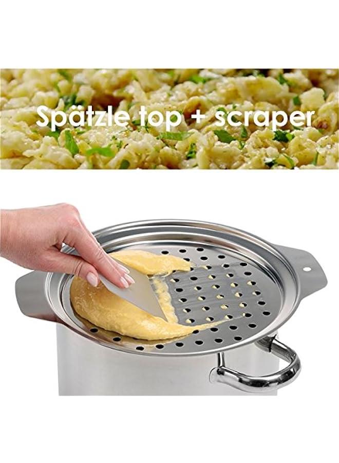 Stainless Steel Spaetzle Maker Lid with Scraper Traditional German Egg Noodle Maker Pan Pot Spaghetti Strainer - Image 2