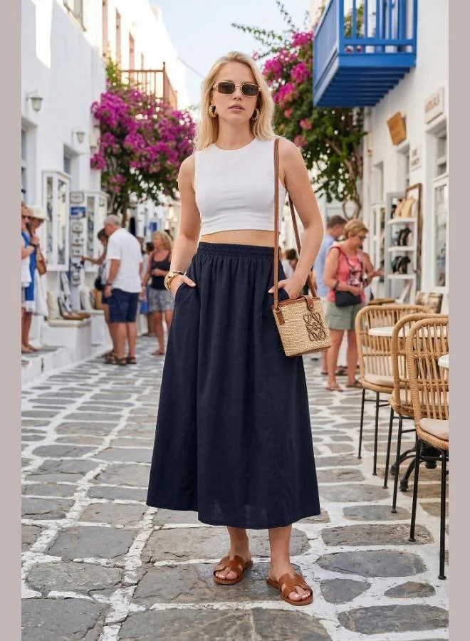 ليلا Lela Modest Cotton Relaxed Fit Elastic Waist Hijab Midi Skirt Women's SKIRT 668YE4449