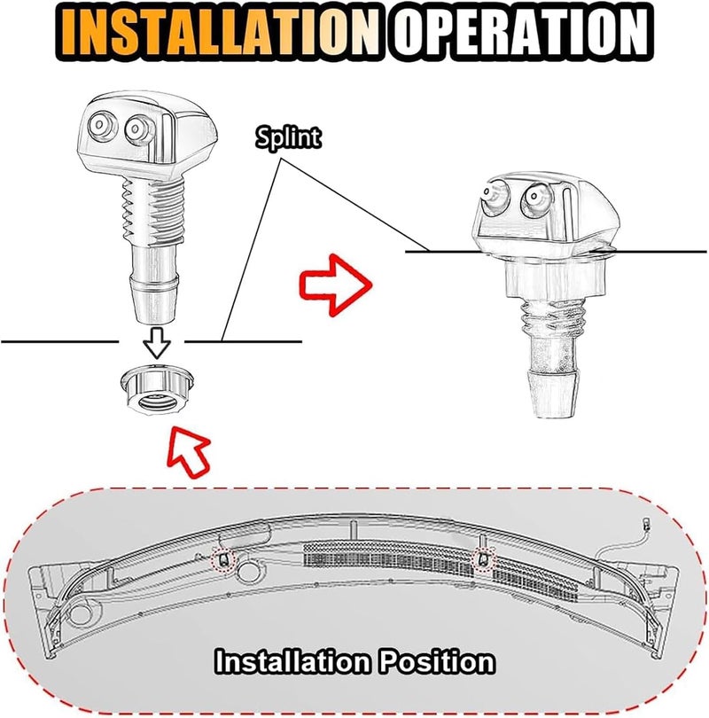 Bukela Wiper Sprayer, Universal Double-Hole Windshield Washer Nozzle Kit with Hose and Connectors, Easy-Install Nylon Sprayer for Most Cars, Direct Replacement for Faulty Nozzles - Image 3