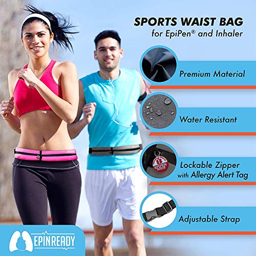 vivelle EpiPen Waist Belt with Medical Alert Tag – Fanny Pack for Epinephrine Auto-Injector & Inhaler – Adjustable Pouch for Kids & Adults – Outdoor & Sports Use – Midnight Black - Image 3