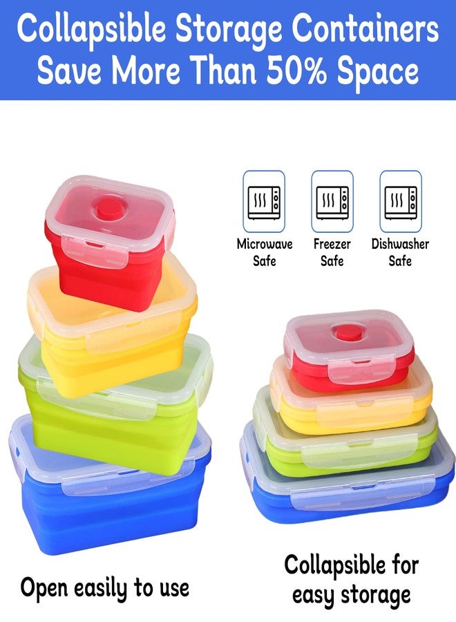 XPAPOV 4 Collapsible Food Storage Containers, Silicone Food Storage Containers with Plastic Airtight Lids, Collapsible Storage Containers for Food Camping, Microwave Dishwasher Freezer Safe - Image 3
