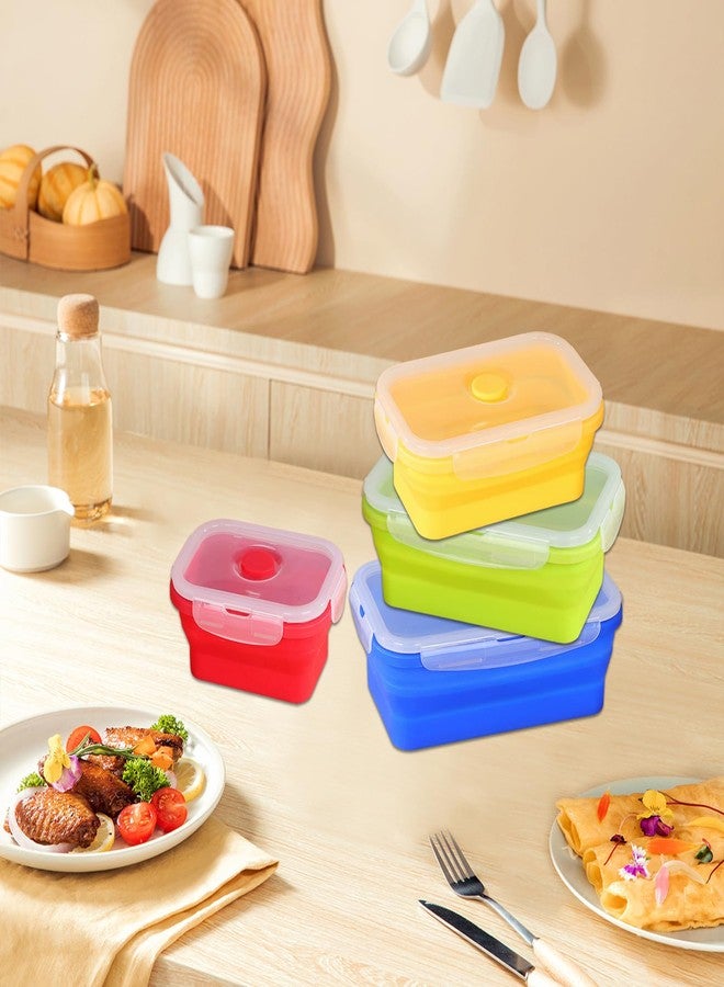XPAPOV 4 Collapsible Food Storage Containers, Silicone Food Storage Containers with Plastic Airtight Lids, Collapsible Storage Containers for Food Camping, Microwave Dishwasher Freezer Safe - Image 5