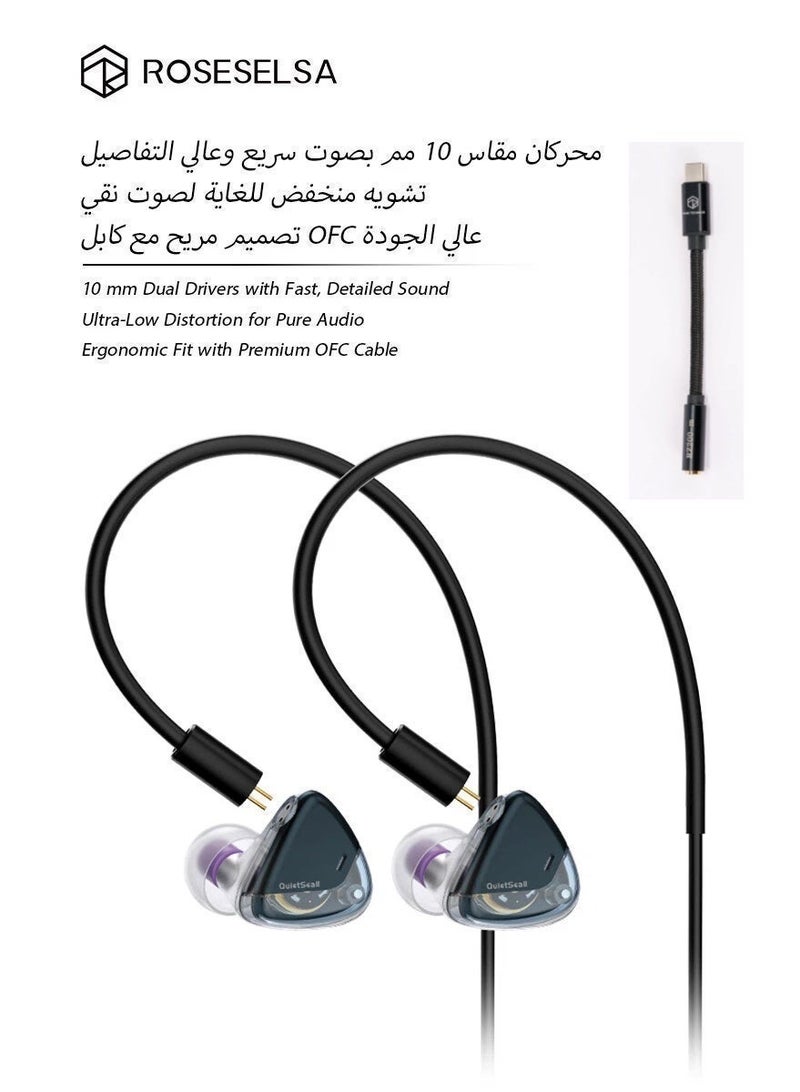 ROSESELSA QuietSea 2 Wired Earphones with Type-C DSP Sound Card & HD Mic, Hi-Fi Gaming IEMs for iPhone 15/Samsung, Zero Latency for PUBG Mobile - Image 1