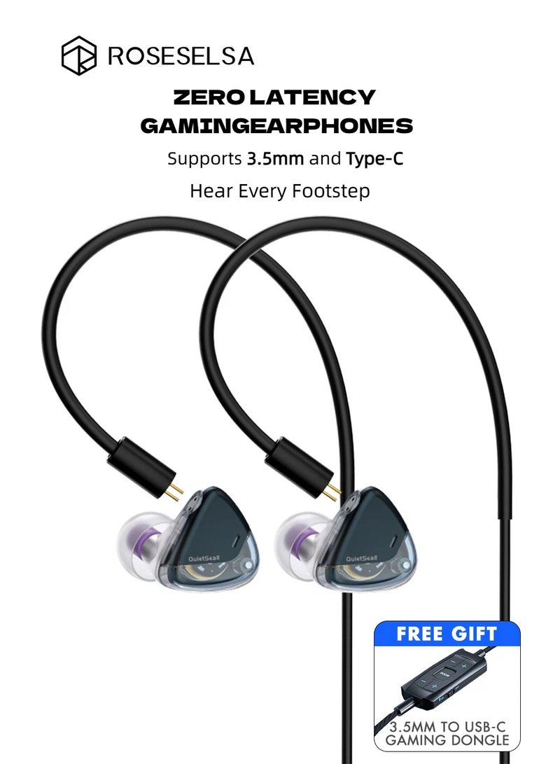 ROSESELSA QuietSea 2 3.5mm Wired IEM Gaming Earphones with Included Type-C DSP Adapter, HD Mic, Hi-Fi Sound, Zero Latency for PUBG Mobile, iPhone 15, Samsung, iPad - Image 1