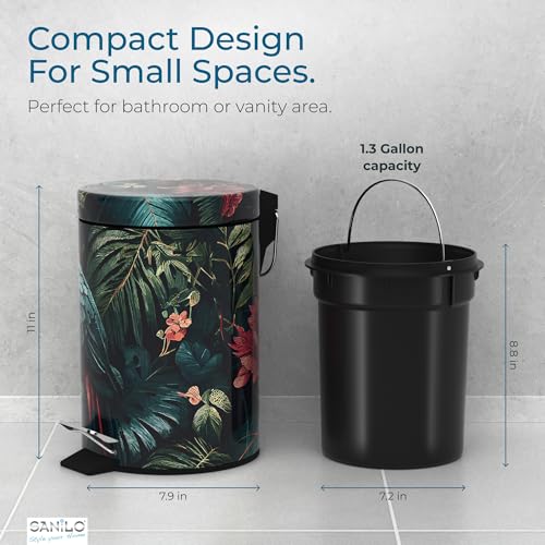 Sanilo Small Bathroom Trash Can with Lid [1.3 Gallon] - Lidded Tiny Trashcan for Garbage - Mini Metal Bin with Soft Closing Mechanism - Bath Room Accessoire Wastebin with Inner Bucket (Exotic) - Image 5