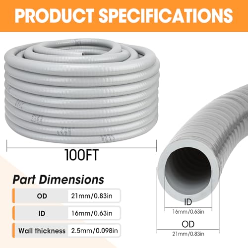 YesBes 100FT Liquid-Tight Conduit and Connector Kit, 1/2 Flexible Non Metallic Electrical Conduit with 5 Straight and 3 Angle Fittings, PVC Conduit - Image 2