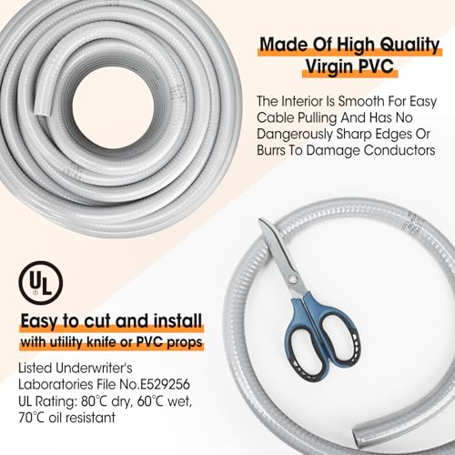 YesBes 100FT Liquid-Tight Conduit and Connector Kit, 1/2 Flexible Non Metallic Electrical Conduit with 5 Straight and 3 Angle Fittings, PVC Conduit - Image 5