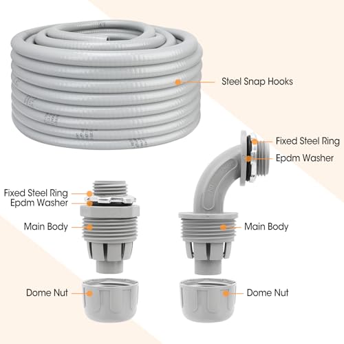 YesBes 100FT Liquid-Tight Conduit and Connector Kit, 1/2 Flexible Non Metallic Electrical Conduit with 5 Straight and 3 Angle Fittings, PVC Conduit - Image 4
