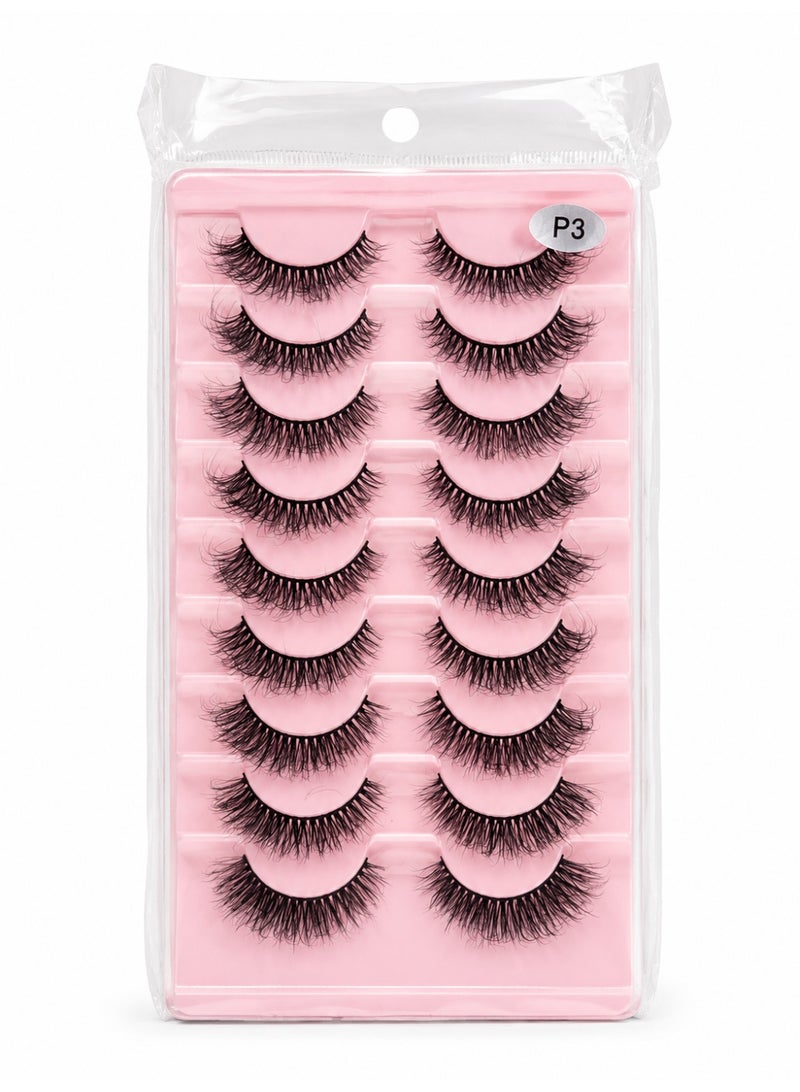 10 Pairs Wispy False Eyelashes – Reusable – Model P3