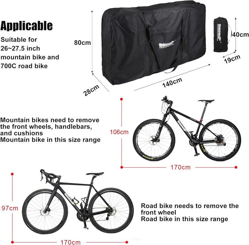 Rhinowalk Bike Transport Bag for 26 Inch Wheel Size Mountain Road Bikes - Waterproof Bicycle Travel Case Foldable Carrier Bag for Train Air Travel (Black) - Image 4