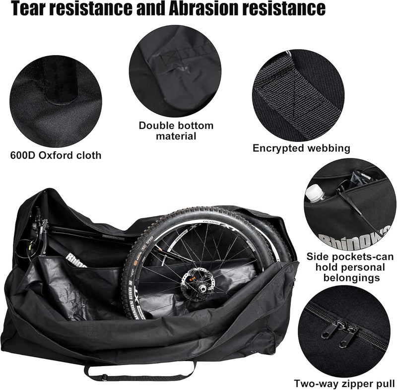 Rhinowalk Bike Transport Bag for 26 Inch Wheel Size Mountain Road Bikes - Waterproof Bicycle Travel Case Foldable Carrier Bag for Train Air Travel (Black) - Image 5