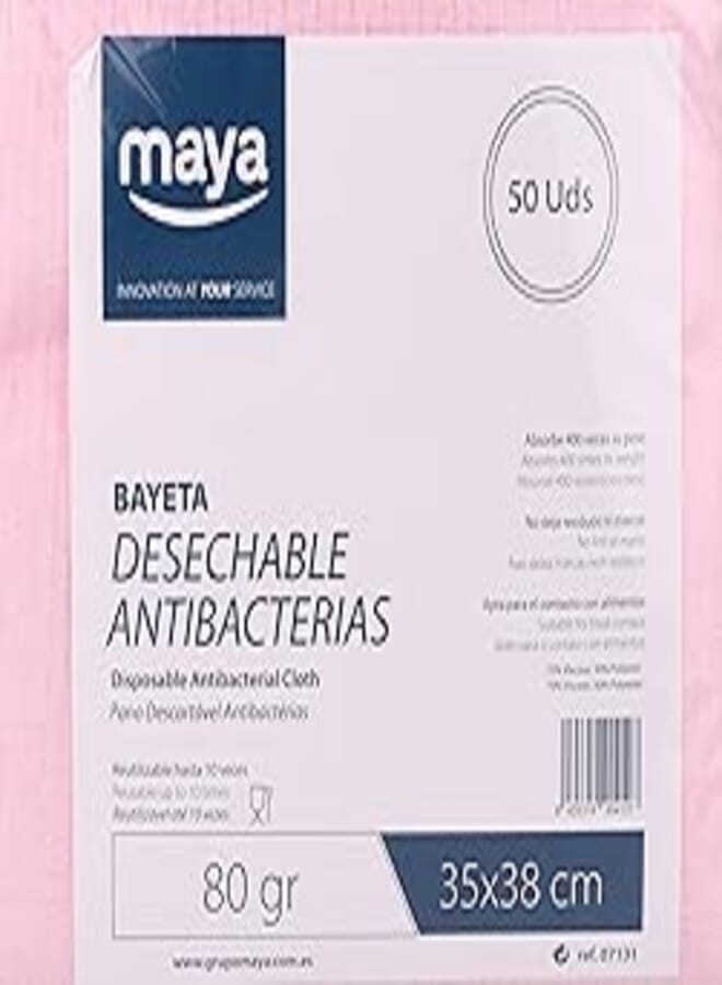Maya Disposable Pack 50 Antibacterial Cloth 80 g/m2 Pink 07131
