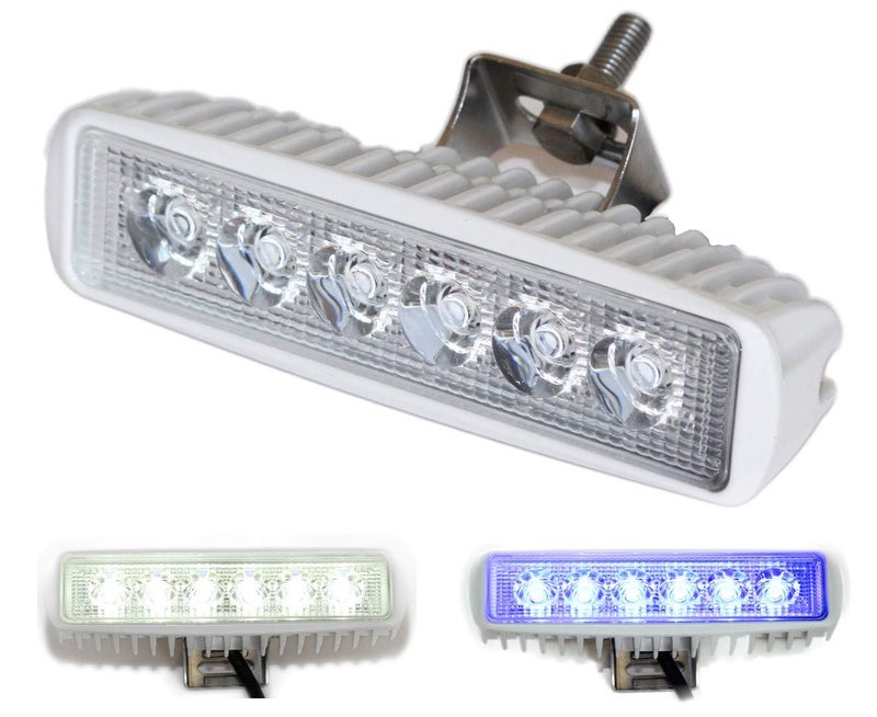 Wave One Marine Dual Color LED Boat Spreader Light Deck Flood Beam Stainless Hardware & Bracket IP68 Waterproof Multicolor Bright High Lumen Output (White Housing, White & Blue) - Image 1