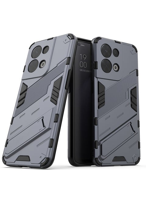 Punk Armor 2 in 1 PC Tpu Shockproof Phone Case with Invisible Holder For OPPO Reno 8 5G(Grey)