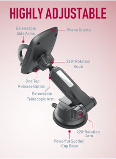 Moxedo Moxedo Car Mount Phone Holder Adjustable Telescopic Arm Windshield/Dashboard 360 Rotation Suction Cup  - Image 3
