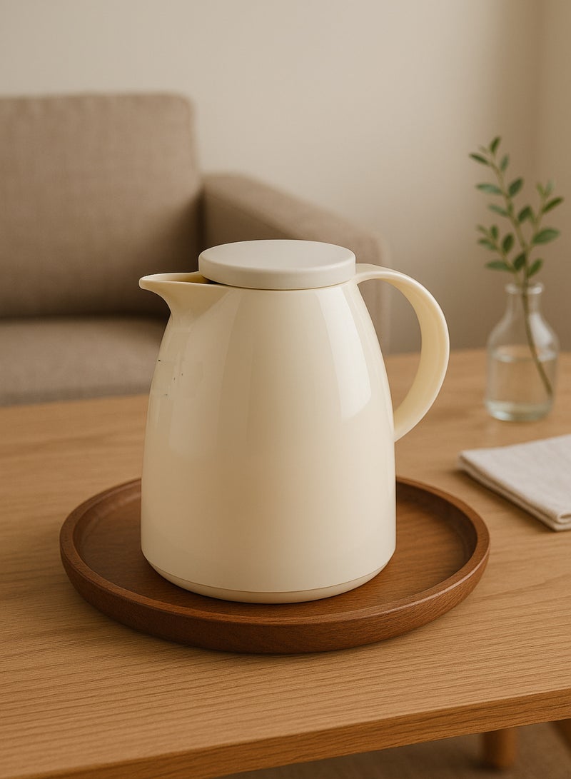 باصرة ترمس شاي وقهوة حراري – تصميم أنيق باللون بيج – حافظ حرارة 12 وبرودة 24 ساعة بسعة 1 لتر / 1.5 لتر / 2 لتر، تصميم أنيق للضيافة والمطبخ وغرف المعيشة - Image 1